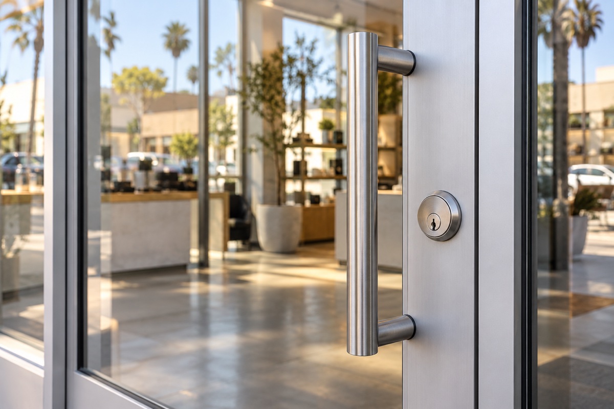 ls-commercial-door-photo Glass business entrance with commercial door hardware
